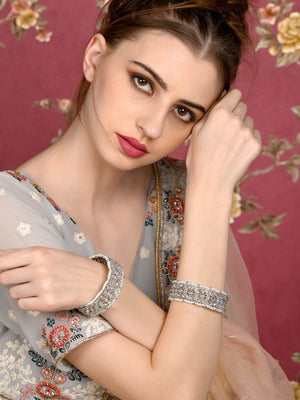 Rajwada Women German Rhodium Plated Imitation Bangle-Set Of 2