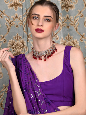 Rajwada Women Faux Maroon And White Stones Studded Choker Necklace Set