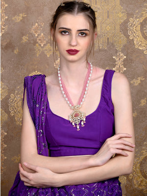 Rajwada Women Pink And Gold Long Necklace Set