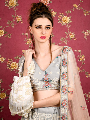 Rajwada Women White Embellished Potli Bag