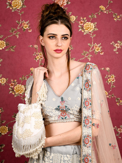 Rajwada Women White Embellished Potli Bag