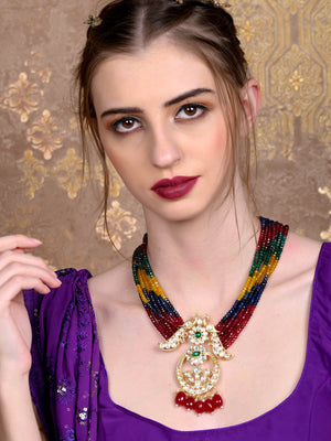 Rajwada Women Multicolored And Gold Long Necklace Set