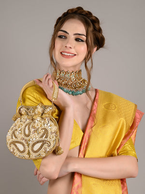 Rajwada Women Yellow Embellished Potli Bag