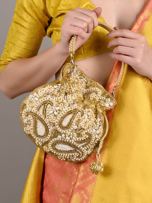 Rajwada Women Yellow Embellished Potli Bag