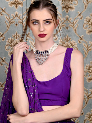 Rajwada Women Dark Blue Faux Stones Necklace