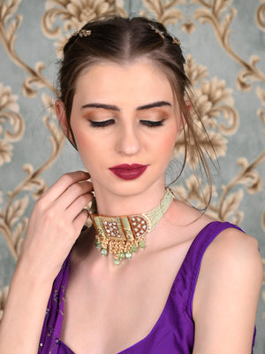 Rajwada Women Sea Green Choker Necklace Set