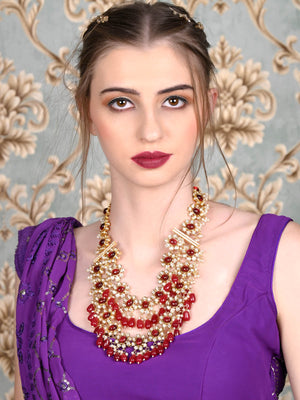 Rajwada Women White And Red Choker Necklace Set