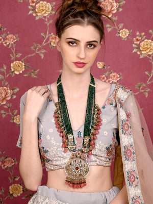 Rajwada Women Antique Style Bridal Green Long Necklace Set