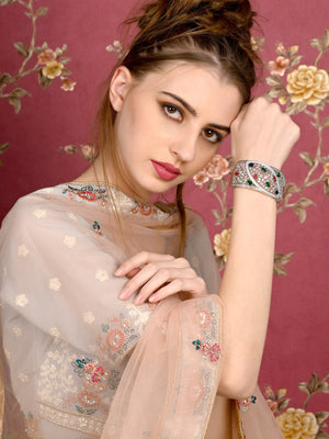 Rajwada Women Silver And Multicolored Imitation Cuff Bracelet