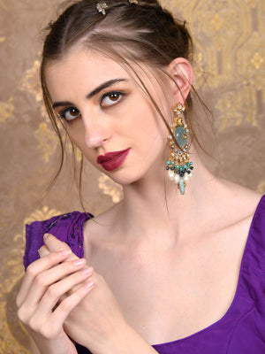 Rajwada Women Blue Peacock Dangler Earrings