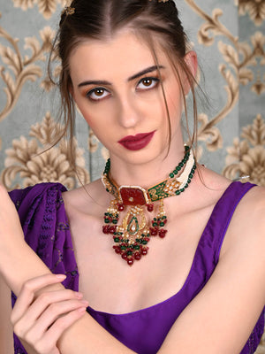 Rajwada Women White And Green Double Sided Choker Necklace Set