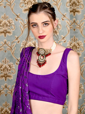 Rajwada Women Green And Red Choker Necklace Set