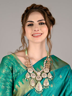 Rajwada Women Pink And Green Long Necklace Set