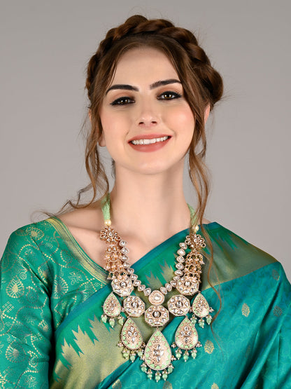 Rajwada Women Pink And Green Long Necklace Set