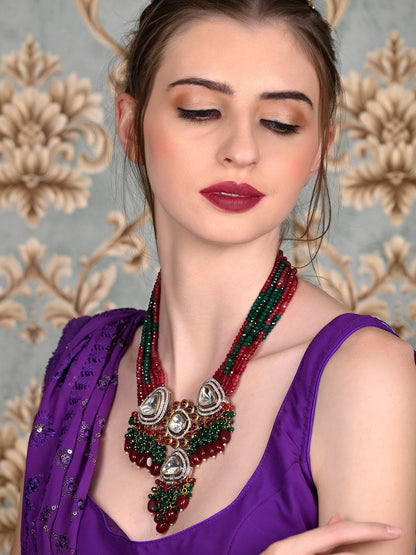 Rajwada Women Red And Green Beads Choker Necklace Set