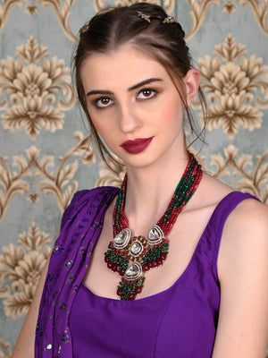Rajwada Women Red And Green Beads Choker Necklace Set