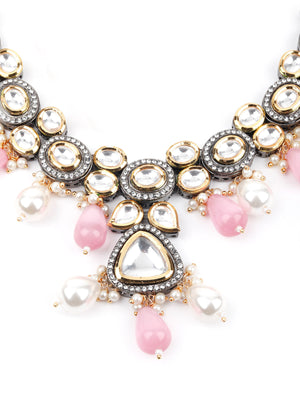 Rajwada Women Designer White And Pink Necklace Set