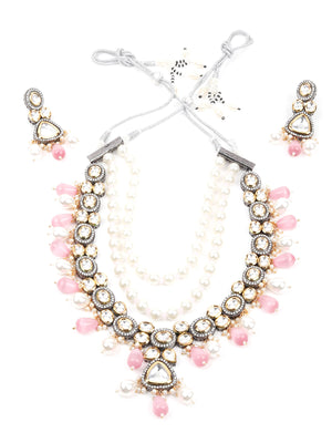 Rajwada Women Designer White And Pink Necklace Set