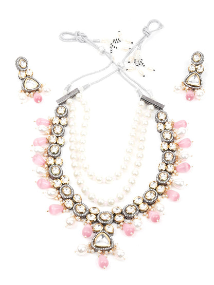 Rajwada Women Designer White And Pink Necklace Set