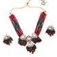 Rajwada Women Red And Green Beads Choker Necklace Set