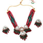 Rajwada Women Red And Green Beads Choker Necklace Set