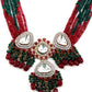 Rajwada Women Red And Green Beads Choker Necklace Set