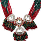 Rajwada Women Red And Green Beads Choker Necklace Set