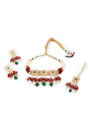 Rajwada Women Multicolored Stone Studded Choker Necklace Set