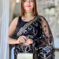 Rajwada - Black Net Sequins Saree with Stitched Blouse