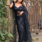 Rajwada Women Designer Black Sequins Saree With Unstitched Blouse