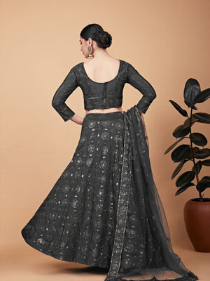 Rajwada Women Designer Grey Embroidered Semi Stitched Lehenga With Unstitched Blouse