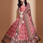 Rajwada Red Printed Embroidered Chinon Semi Stitched Lehenga With Unstitched Blouse For Women