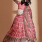 Rajwada Red Printed Embroidered Chinon Semi Stitched Lehenga With Unstitched Blouse For Women