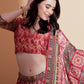 Rajwada Red Printed Embroidered Chinon Semi Stitched Lehenga With Unstitched Blouse For Women