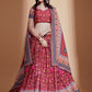 Rajwada Magenta Printed Chinnon Semi Stitched Lehenga With Unstitched Blouse  For Women