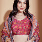 Rajwada Magenta Printed Chinnon Semi Stitched Lehenga With Unstitched Blouse  For Women