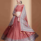 Rajwada Women Peach Chinon Semi Stitched Lehenga With Unstitched Blouse