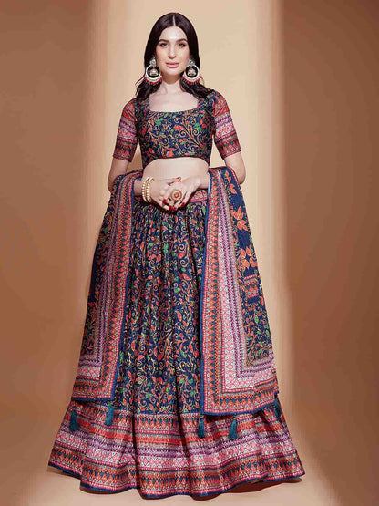 Rajwada Women Multicolor Chinon Semi Stitched Lehenga With Unstitched Blouse