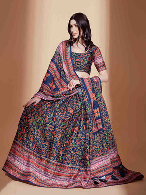 Rajwada Women Multicolor Chinon Semi Stitched Lehenga With Unstitched Blouse