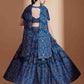 Rajwada Women Blue Chinon Semi Stitched Lehenga With Unstitched Blouse