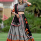 Rajwada Grey Embroidered Cotton Semi Stitched Lehenga With Unstitched Blouse For Women
