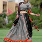 Rajwada Grey Embroidered Cotton Semi Stitched Lehenga With Unstitched Blouse For Women