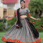 Rajwada Grey Embroidered Cotton Semi Stitched Lehenga With Unstitched Blouse For Women