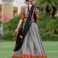 Rajwada Grey Embroidered Cotton Semi Stitched Lehenga With Unstitched Blouse For Women