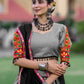 Rajwada Grey Embroidered Cotton Semi Stitched Lehenga With Unstitched Blouse For Women
