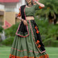 Rajwada Olive Embroidered Cotton Semi Stitched Lehenga With Unstitched Blouse For Women