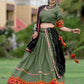 Rajwada Olive Embroidered Cotton Semi Stitched Lehenga With Unstitched Blouse For Women