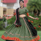 Rajwada Olive Embroidered Cotton Semi Stitched Lehenga With Unstitched Blouse For Women