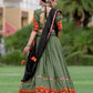 Rajwada Olive Embroidered Cotton Semi Stitched Lehenga With Unstitched Blouse For Women