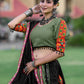Rajwada Olive Embroidered Cotton Semi Stitched Lehenga With Unstitched Blouse For Women
